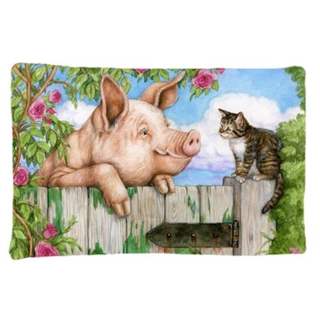 Carolines Treasures CDCO0349PILLOWCASE Pig At The Gate With The Cat Fabric Standard Pillowcase